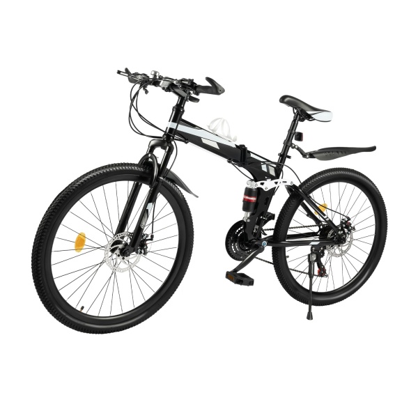 Vélo de montagne pliant 26” à 21 vitesses, frein à disque mécanique VTT en acier à haute teneur en carbone, pour le cyclisme en montagne, sur route, en milieu rural et en milieu urbain (noir & argent)