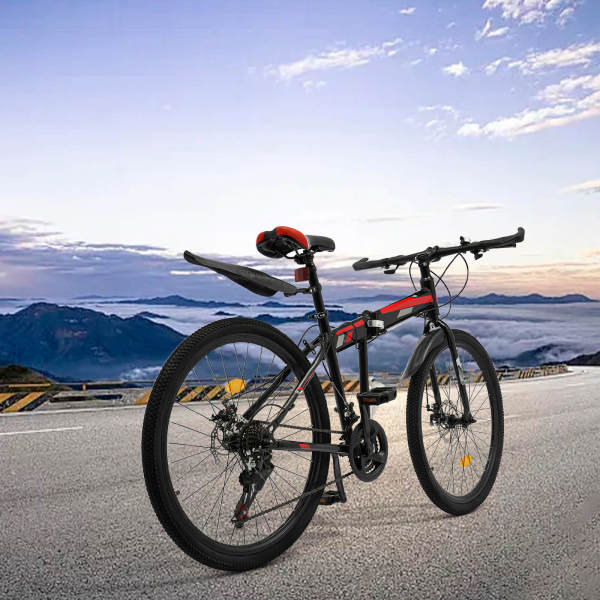 Vélo de montagne 26" pour homme, vélo pliant avec garde-boue, 21 vitesses, vélos avec double frein à disque