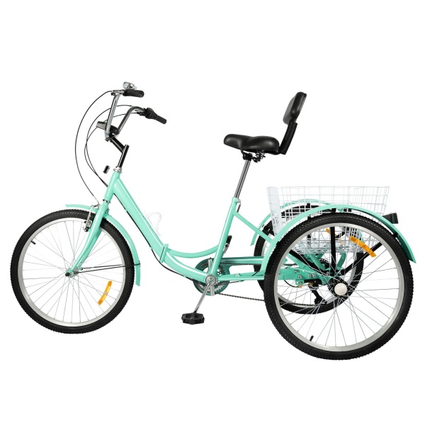 Tricycle pliable de 24 pouces, 7 vitesses, avec lumières LED et panier, 3 roues, hauteur réglable, pour personnes âgées, loisirs