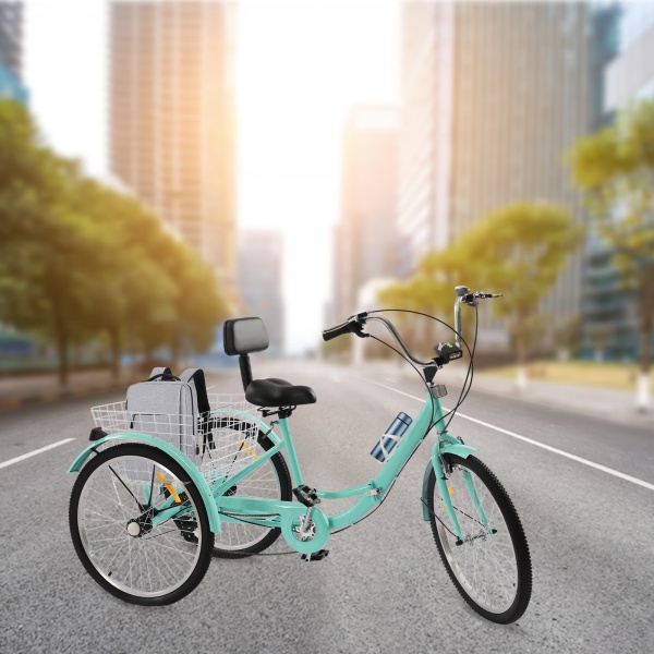 Tricycle pliable de 24 pouces, 7 vitesses, avec lumières LED et panier, 3 roues, hauteur réglable, pour personnes âgées, loisirs
