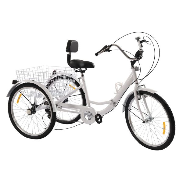 Tricycle pour adulte - 24" - Tricycle pliable - 7 vitesses - Avec porte-gobelet et phare - Tricycle à 3 roues avec panier à provisions