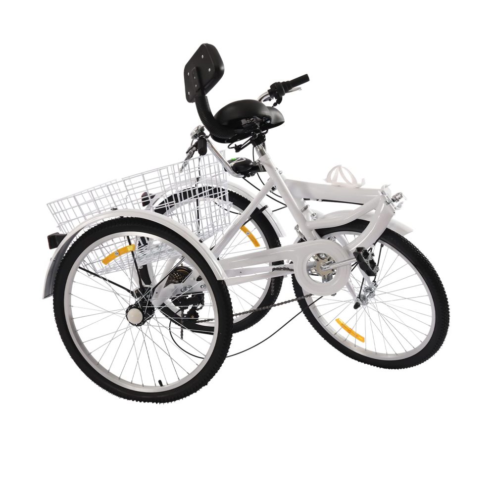 Tricycle pour adulte - 24" - Tricycle pliable - 7 vitesses - Avec porte-gobelet et phare - Tricycle à 3 roues avec panier à provisions