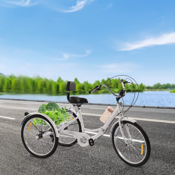 Tricycle pour adulte - 24" - Tricycle pliable - 7 vitesses - Avec porte-gobelet et phare - Tricycle à 3 roues avec panier à provisions