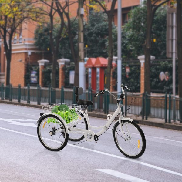 Tricycle pour adulte - 24" - Tricycle pliable - 7 vitesses - Avec porte-gobelet et phare - Tricycle à 3 roues avec panier à provisions