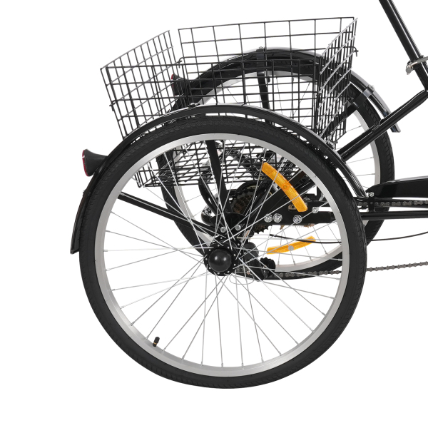 Tricycle adulte 7 vitesses, tricycle adulte 24 pouces, tricycle adulte réglable avec panier - Noir
