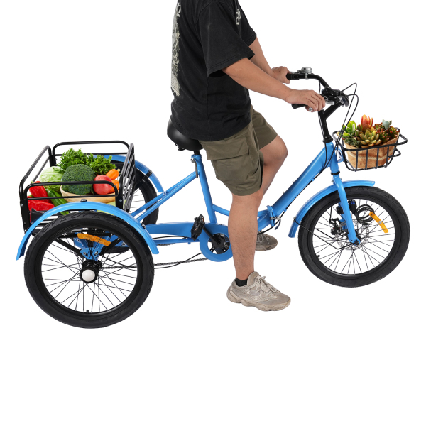 Tricycle pliable pour adultes, tricycle pliable de 20 pouces, vélo à 3 roues à 7 vitesses avec verrouillage - Bleu