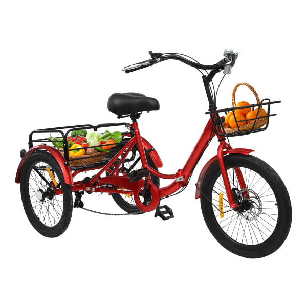 Tricycle pliable pour adultes, tricycle pliable de 20 pouces, vélo à 3 roues à 7 vitesses avec verrouillage - Rouge