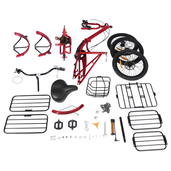 Tricycle pliable pour adultes, tricycle pliable de 20 pouces, vélo à 3 roues à 7 vitesses avec verrouillage - Rouge