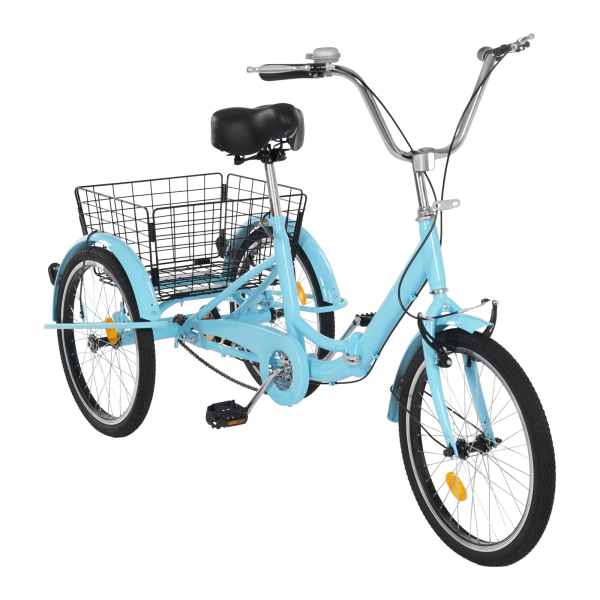 Tricycle pour adulte de 20 pouces résistant à la rouille à 3 roues avec pneus antidérapants et garde-boue pour les villes et les plages Bleu