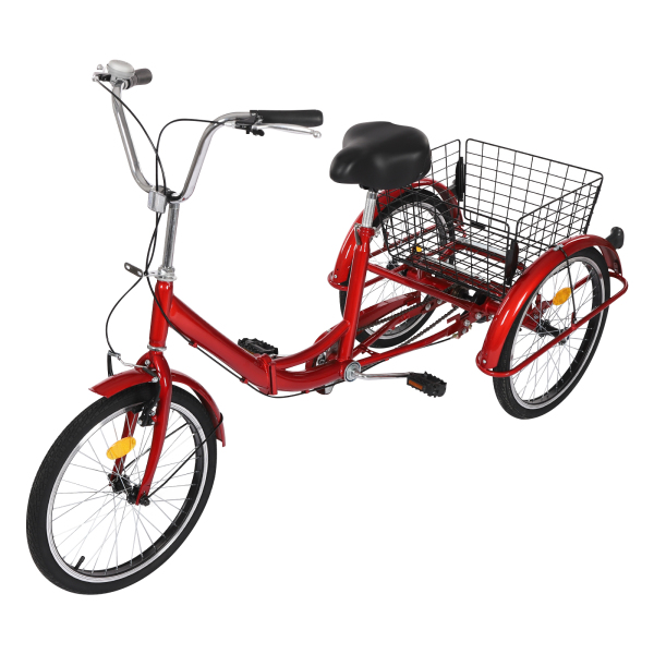 Tricycle pour adulte de 20 pouces résistant à la rouille, vélo à 3 roues avec pneus antidérapants, garde-boue pour villes et plages, rouge