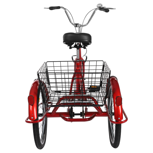 Tricycle pour adulte de 20 pouces résistant à la rouille, vélo à 3 roues avec pneus antidérapants, garde-boue pour villes et plages, rouge