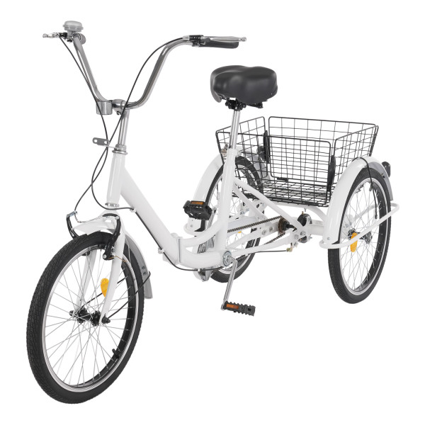 Tricycle pour adulte de 20 pouces résistant à la rouille, vélo à 3 roues avec pneus antidérapants, garde-boue pour villes et plages, blanc