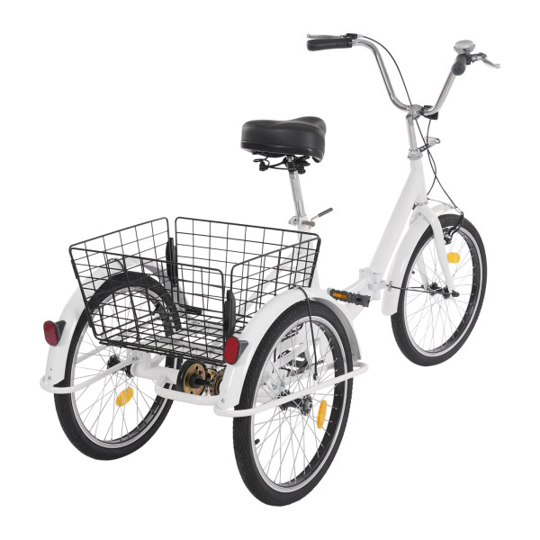 Tricycle pour adulte de 20 pouces résistant à la rouille, vélo à 3 roues avec pneus antidérapants, garde-boue pour villes et plages, blanc