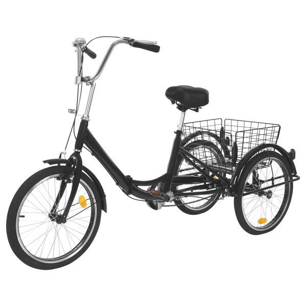 Tricycle pour adulte de 20 pouces résistant à la rouille, vélo à 3 roues avec pneus antidérapants, garde-boue pour villes et plages, noir