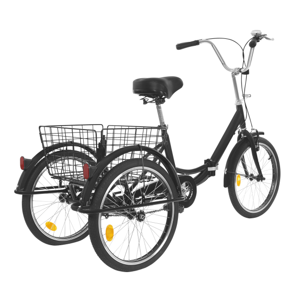 Tricycle pour adulte de 20 pouces résistant à la rouille, vélo à 3 roues avec pneus antidérapants, garde-boue pour villes et plages, noir
