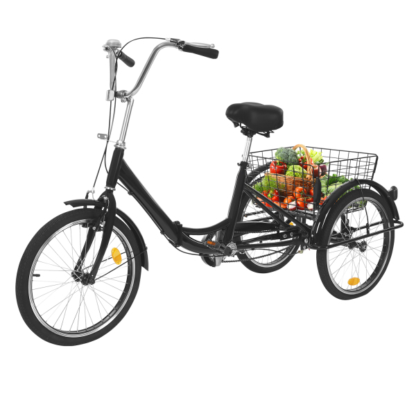 Tricycle pour adulte de 20 pouces résistant à la rouille, vélo à 3 roues avec pneus antidérapants, garde-boue pour villes et plages, noir Tricycle pour adulte de 20 pouces résistant à la rouille, vélo à 3 roues avec pneus antidérapants, garde-boue pour villes et plages, noir