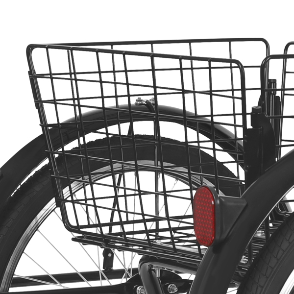 Tricycle pour adulte de 20 pouces résistant à la rouille, vélo à 3 roues avec pneus antidérapants, garde-boue pour villes et plages, noir