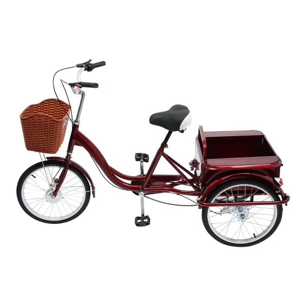 Tricycle adulte avec panier et bac de rangement arrière de 330L, Guidon et siège réglables en hauteur, Idéal pour les courses quotidiennes, les stands de marché et les excursions (rouge vin) Tricycle adulte avec panier et bac de rangement arrière de 330L, Guidon et siège réglables en hauteur, Idéal pour les courses quotidiennes, les stands de marché et les excursions (rouge vin)