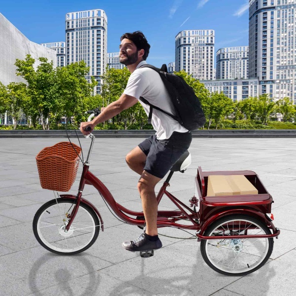 Panier de tricycle adulte, tricycle senior avec cabine arrière, tricycle à pédales réglables(rouge) Panier de tricycle adulte, tricycle senior avec cabine arrière, tricycle à pédales réglables(rouge)