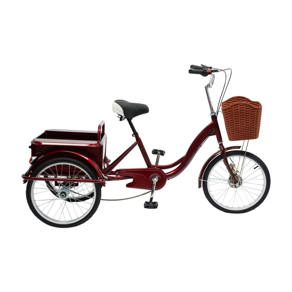 Panier de tricycle adulte, tricycle senior avec cabine arrière, tricycle à pédales réglables(rouge)
