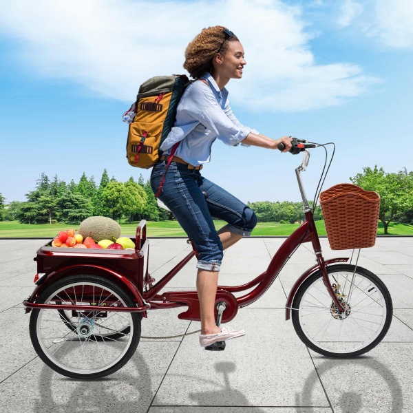 Panier de tricycle adulte, tricycle senior avec cabine arrière, tricycle à pédales réglables(rouge) Panier de tricycle adulte, tricycle senior avec cabine arrière, tricycle à pédales réglables(rouge)