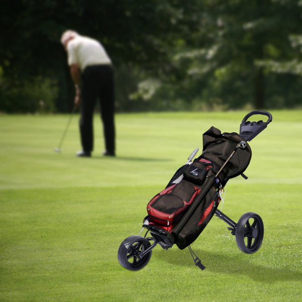 Chariot de golf pliable à 3 roues avec frein à pied, ouverture et fermeture en une seconde, porte-gobelet gratuit inclus