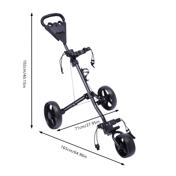 Chariot de golf pliable à 3 roues avec frein à pied, ouverture et fermeture en une seconde, porte-gobelet gratuit inclus