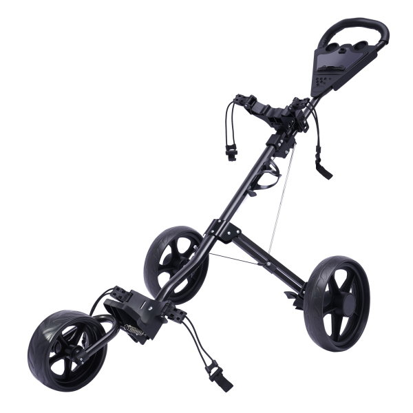 Chariot de golf pliable à 3 roues avec frein à pied, ouverture et fermeture en une seconde, porte-gobelet gratuit inclus