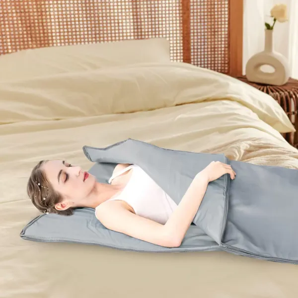 Couverture de sauna 650 W, 2 zones numérique infrarouge lointain (FIR) Oxford - Avec fermeture éclair - Pour salon de beauté, spa et maison (gris argenté)
