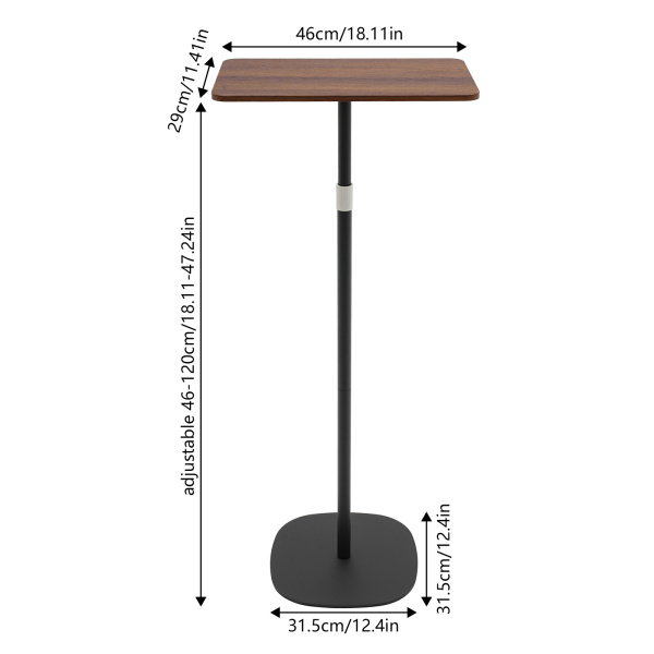 Bureau debout 46-120 cm, bureau mobile, table d'appoint réglable pour bureaux, salles de conférence et salles d'étude - Noir, noyer