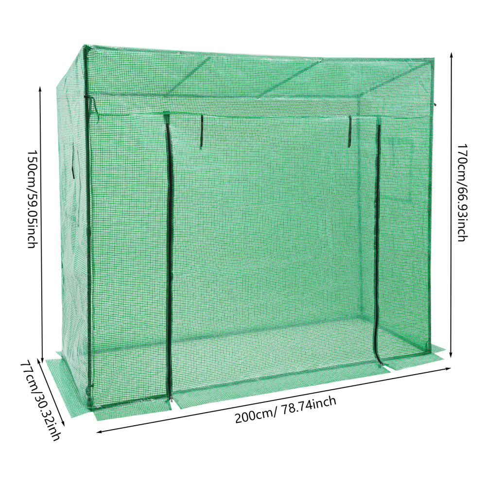 Serre à plantes 200 x 77 x 170 cm, kit de serre avec fenêtre, serre pour extérieur - Vert