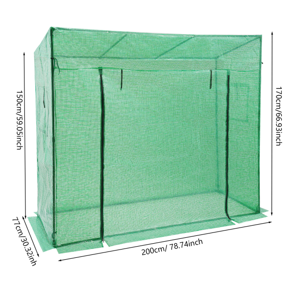 Serre à plantes 200 x 77 x 170 cm, kit de serre avec fenêtre, serre pour extérieur - Vert