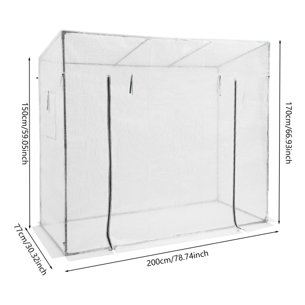 Serre à plantes 200 x 77 x 170 cm, kit de serre avec fenêtre, serre pour extérieur - Blanc