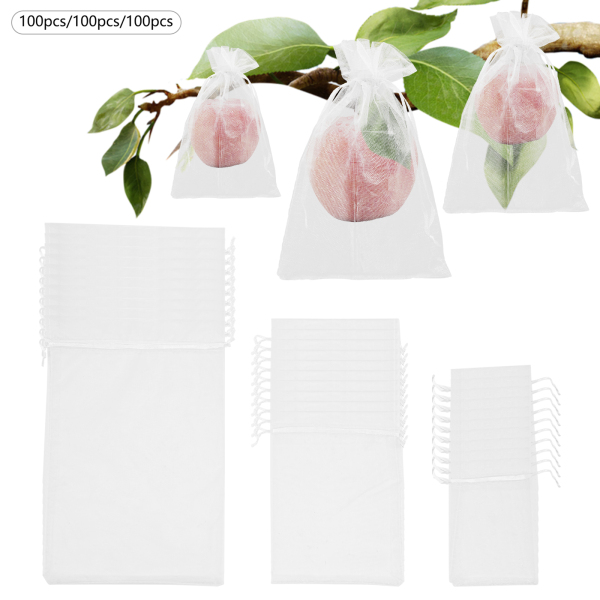 300 pièces, Sacs de protection des fruits, Sacs de filet de jardin à cordon, Sacs de filet de fruits, Blancs