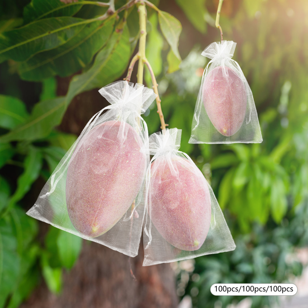 300 pièces, Sacs de protection des fruits, Sacs de filet de jardin à cordon, Sacs de filet de fruits, Blancs