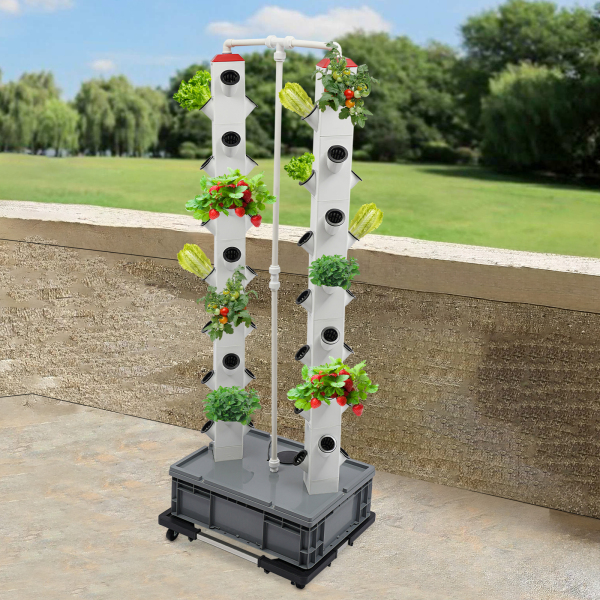 Tour de culture hydroponique pour 56 plantes, jardin vertical d'intérieur et d'extérieur, kit de jardin intelligent, tour de culture hydroponique base grise