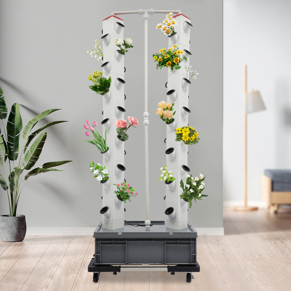 Tour de culture hydroponique pour 56 plantes, jardin vertical d'intérieur et d'extérieur, kit de jardin intelligent, tour de culture hydroponique base grise Tour de culture hydroponique pour 56 plantes, jardin vertical d'intérieur et d'extérieur, kit de jardin intelligent, tour de culture hydroponique base grise