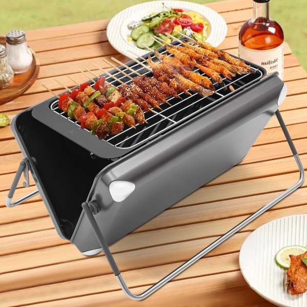 Réchaud de camping portable, Gril de camping portable 2-en-1 au charbon de bois et au gaz, Réchaud de camping portable 2-en-1