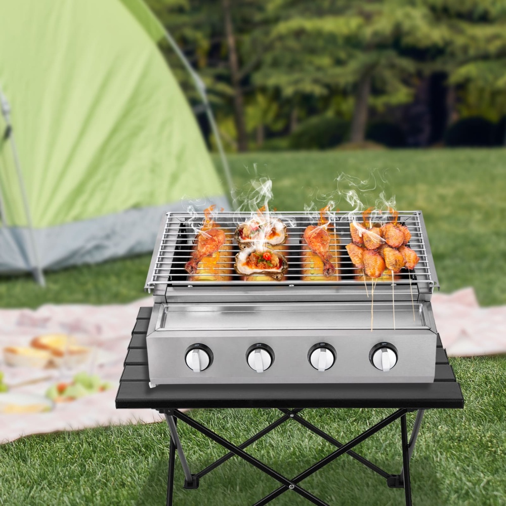 Barbecue à gaz, 4 feux, GPL, gaz, table, barbecue, jardin,table à steak en acier inoxydable 2800 Pa