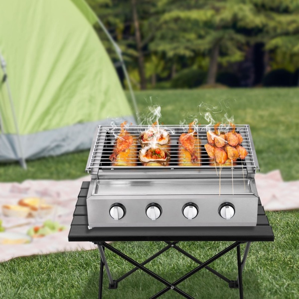Barbecue à gaz, 4 feux, GPL, gaz, table, barbecue, jardin,table à steak en acier inoxydable 2800 Pa
