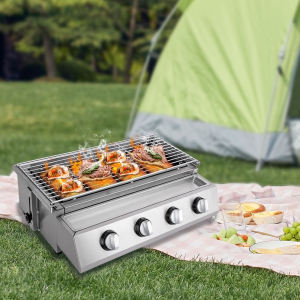 Barbecue à gaz, 4 feux, GPL, gaz, table, barbecue, jardin,table à steak en acier inoxydable 2800 Pa