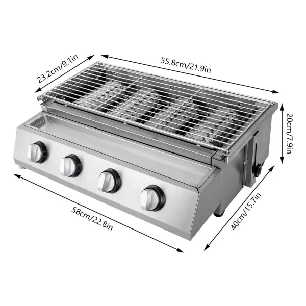 Barbecue à gaz, 4 feux, GPL, gaz, table, barbecue, jardin,table à steak en acier inoxydable 2800 Pa Barbecue à gaz, 4 feux, GPL, gaz, table, barbecue, jardin,table à steak en acier inoxydable 2800 Pa
