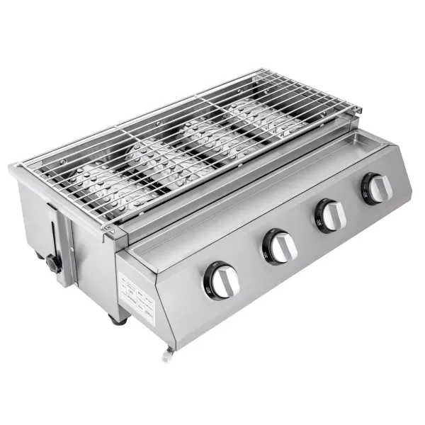 Barbecue à gaz, 4 feux, GPL, gaz, table, barbecue, jardin,table à steak en acier inoxydable 2800 Pa Barbecue à gaz, 4 feux, GPL, gaz, table, barbecue, jardin,table à steak en acier inoxydable 2800 Pa