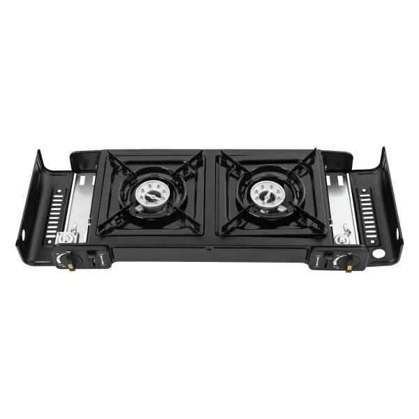 Cuisinière à gaz barbecue à Double tête avec gril, réchaud de Camping Portable, réchaud de Camping à 2 brûleurs, 64*27.8*8 cm