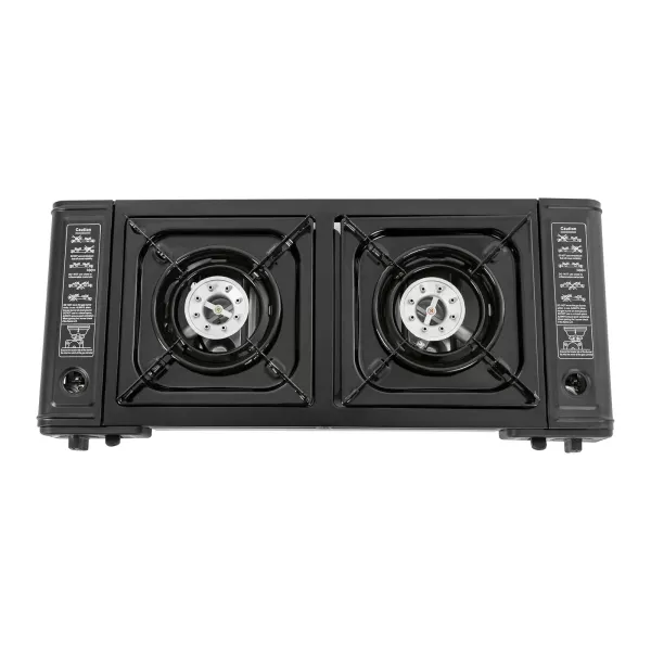 Cuisinière à gaz barbecue à Double tête avec gril, réchaud de Camping Portable, réchaud de Camping à 2 brûleurs, 64*27.8*8 cm