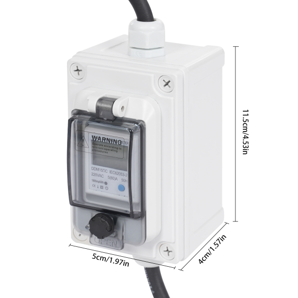 Compteur d'électricité numérique mobile 16 A HRDQ-01 H07RN-F 3 x 1,5 mm², compteur d'électricité LED numérique portable, compteur d'affichage LED numérique