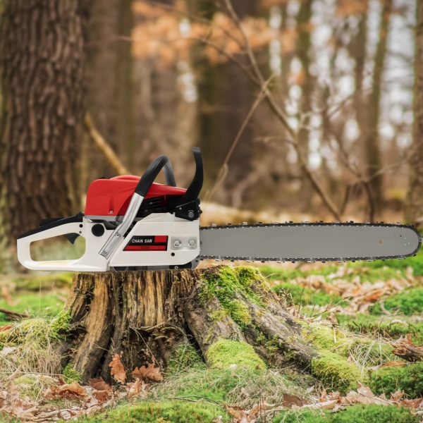 Tronçonneuse à essence de 50,8 cm, 52 cc, avec moteur 2 temps, scie électrique à essence pour couper le bois Tronçonneuse à essence de 50,8 cm, 52 cc, avec moteur 2 temps, scie électrique à essence pour couper le bois