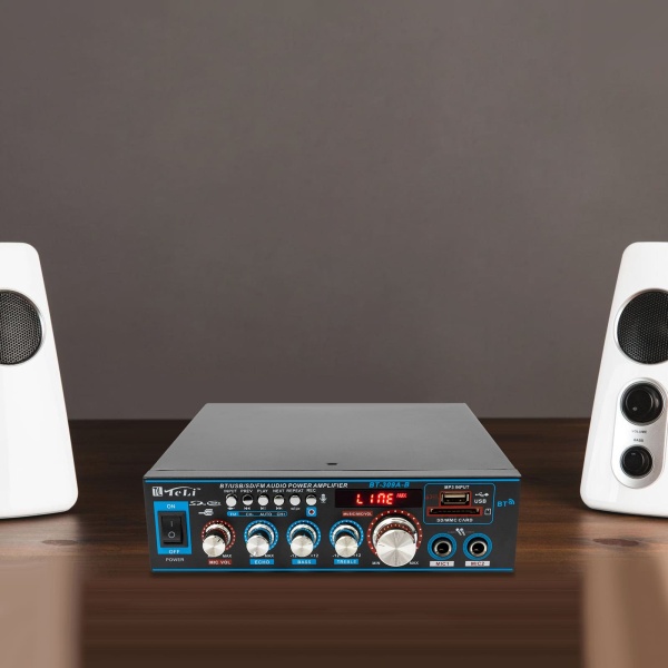 Amplificateur HiFi stéréo - Bluetooth numérique - Amplificateur audio FM - 12 V / 220 V - 2 CH - Amplificateur Bluetooth intégré