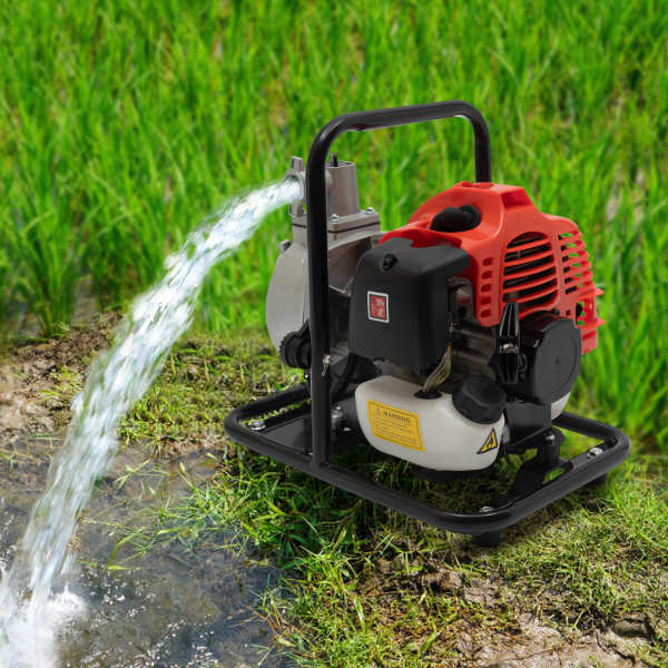 CNCEST Pompe à eau à essence 43 CC 2 temps - Pompe de jardin 1,25 kW 6500 tr/min - Pour irrigation, entretien de l'étang