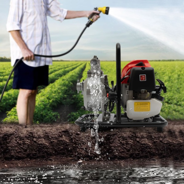 CNCEST Pompe à eau à essence 43 CC 2 temps - Pompe de jardin 1,25 kW 6500 tr/min - Pour irrigation, entretien de l'étang
